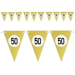 BANDIERINE FESTA COMPLEANNO ANNIVERSARI SET 10PZ TRIANGOLARI FESTONE ORO 50 ANNI