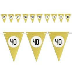 BANDIERINE FESTA COMPLEANNO ANNIVERSARI SET 10PZ TRIANGOLARI FESTONE ORO 40 ANNI