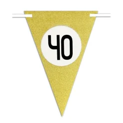 BANDIERINE FESTA COMPLEANNO ANNIVERSARI SET 10PZ TRIANGOLARI FESTONE ORO 40 ANNI