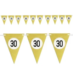 BANDIERINE FESTA COMPLEANNO ANNIVERSARI SET 10PZ TRIANGOLARI FESTONE ORO 30 ANNI