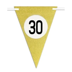 BANDIERINE FESTA COMPLEANNO ANNIVERSARI SET 10PZ TRIANGOLARI FESTONE ORO 30 ANNI