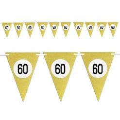 BANDIERINE FESTA COMPLEANNO ANNIVERSARI SET 10PZ TRIANGOLARI FESTONE ORO 60 ANNI