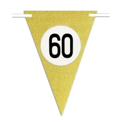 BANDIERINE FESTA COMPLEANNO ANNIVERSARI SET 10PZ TRIANGOLARI FESTONE ORO 60 ANNI