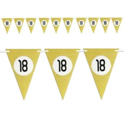 BANDIERINE FESTA COMPLEANNO ANNIVERSARI SET 10PZ TRIANGOLARI FESTONE ORO 18 ANNI