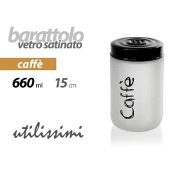 BARATTOLO CAFFÈ CONTENITORE VETRO SATINATO COPERCHIO NERO 660 ML 15X9CM 833274