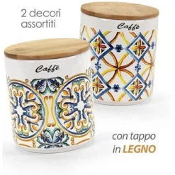 BARATTOLO CERAMICA CAFFÈ TAPPO LEGNO ERMETICO CUCINA TERRA D'AMURI 12X10CM 822117