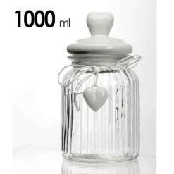 BARATTOLO CONTENITORE CON CUORE BIANCO IN VETRO UTILISSIMI 21 CM 1000 ML 681943