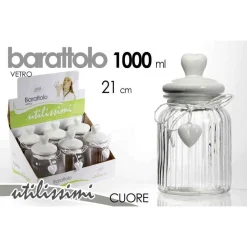 BARATTOLO CONTENITORE CON CUORE BIANCO IN VETRO UTILISSIMI 21 CM 1000 ML 681943