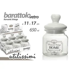 BARATTOLO CONTENITORE IN VETRO DECORO ROMANTIC VINTAGE HOME 650ML 11X17CM 759369