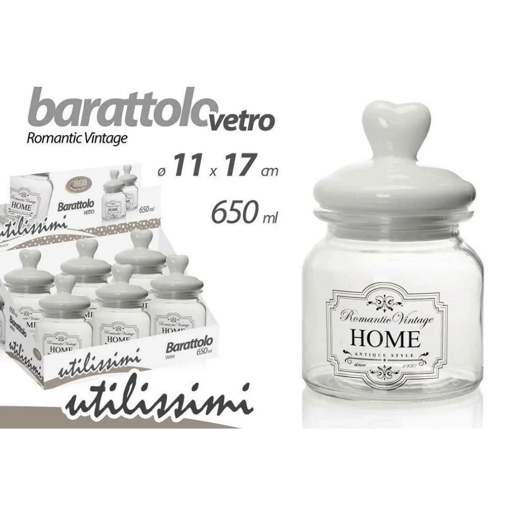 BARATTOLO CONTENITORE IN VETRO DECORO ROMANTIC VINTAGE HOME 650ML 11X17CM 759369