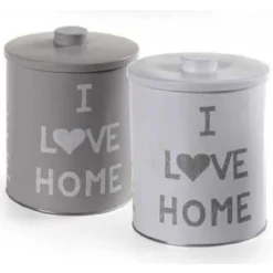 BARATTOLO CONTENITORE IN LATTA CUCINA TONDA ASSORTITI I LOVE HOME 14X18CM 710506