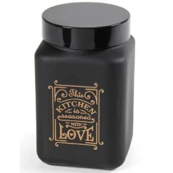 BARATTOLO CONTENITORE IN VETRO NERO QUADRATO MODERNO SATINATO 1,5LT 17CM 833427