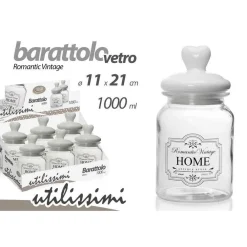 BARATTOLO CONTENITORE IN VETRO DECORO ROMANTIC VINTAGE HOME 1000ML 11X2CM 759352