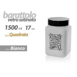 BARATTOLO CONTENITORE VETRO BIANCO QUADRATO MODERNO SATINATO 1,5LT 17CM 833519