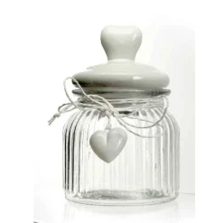 BARATTOLO CUORE PENDENTE ERMETICO VETRO TAPPO BIANCO CERAMICA 650 ML 17CM 681936