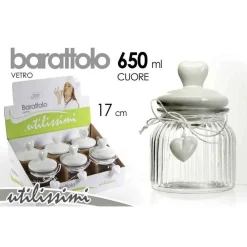 BARATTOLO CUORE PENDENTE ERMETICO VETRO TAPPO BIANCO CERAMICA 650 ML 17CM 681936