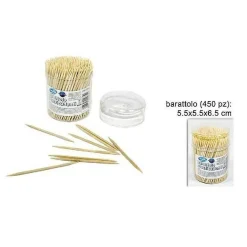 BARATTOLO DA 450 PEZZI STUZZICADENTI IN LEGNO DOPPIA PUNTA CUCINA DENTI