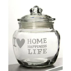 BARATTOLO ERMETICO IN VETRO CONTENITORE CUCINA COPERCHIO 650ML DECORATO 652639