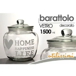 BARATTOLO ERMETICO VETRO CONTENITORE CUCINA DECO MODERNO COPERCHIO 1,5 LT 652622