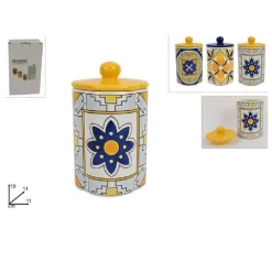 BARATTOLO IN CERAMICA DECORATA FANTASIA DECORO MAIOLICA COLORI ASSORTITI 19X11CM