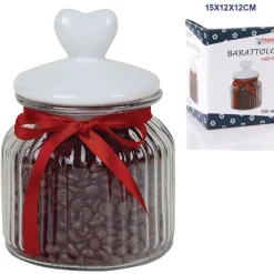 BARATTOLO IN VETRO CON TAPPO COPERCHIO IN CERAMICA DECORATO CUORE 700 ML