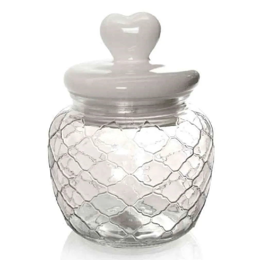 BARATTOLO IN VETRO CUORE TAPPO ERMETICO CERAMICA CONTENITORE CUCINA 1,5LT 742224