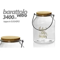 BARATTOLO IN VETRO MANICO METALLO TAPPO SUGHERO 3400ML 16X21,4CM DECORATO 758201