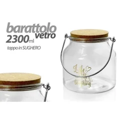 BARATTOLO IN VETRO MANICO METALLO TAPPO SUGHERO 2300ML 16X16,4CM DECORATO 758256