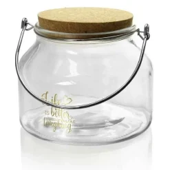 BARATTOLO IN VETRO MANICO METALLO TAPPO SUGHERO 1750ML 16X13.9CM DECORATO 758263