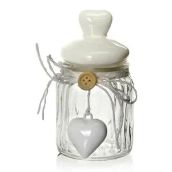BARATTOLO 130ML IN VETRO TAPPO CUORE BIANCO BOMBONIERA CONTENITORE 6X11CM 750755