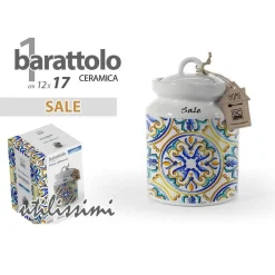 BARATTOLO SALE CERAMICA ERMETICO CUCINA BIANCO COLOR MEDITERRANEO 17X12CM 817113