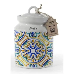 BARATTOLO SALE CERAMICA ERMETICO CUCINA BIANCO COLOR MEDITERRANEO 17X12CM 817113