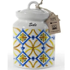 BARATTOLO SALE CERAMICA ERMETICO CUCINA BIANCO COLOR MEDITERRANEO 17X12CM 817052