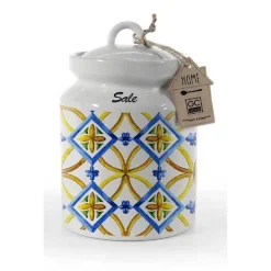 BARATTOLO SALE CERAMICA ERMETICO CUCINA BIANCO COLOR MEDITERRANEO 17X12CM 817052