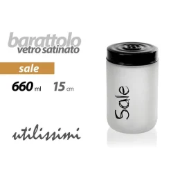 BARATTOLO SALE CONTENITORE IN VETRO SATINATO COPERCHIO NERO 660 ML 15X9CM 833250