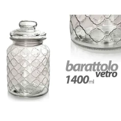 BARATTOLO VETRO CONTENITORE CUCINA ERMETICO MODERNO COPERCHIO 1400ML 22CM 742200