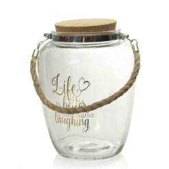 BARATTOLO VETRO MANIGLIA CORDA TAPPO IN SUGHERO 2,5 LT DECORATO 15.1X20CM 758393