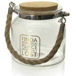 BARATTOLO VETRO MANIGLIA CORDA TAPPO IN SUGHERO 650ML VDECORATO 11X11.4CM 758409