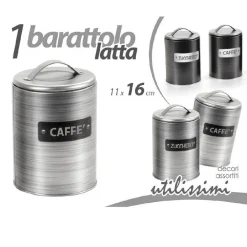 BARATTOLO ZUCCHERO CAFFÈ CONTENITORE CUCINA LATTA SATINATO MODERNO 11X16CM 759819