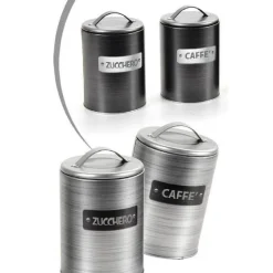 BARATTOLO ZUCCHERO CAFFÈ CONTENITORE CUCINA LATTA SATINATO MODERNO 11X16CM 759819