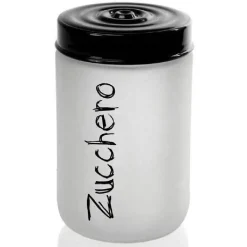 BARATTOLO ZUCCHERO CONTENITORE VETRO SATINATO COPERCHIO NERO 660 ML 15CM 833267