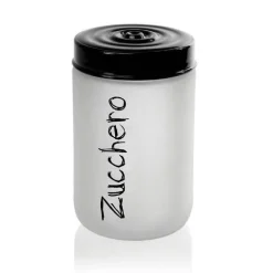 BARATTOLO ZUCCHERO CONTENITORE VETRO SATINATO COPERCHIO NERO 660 ML 15CM 833267