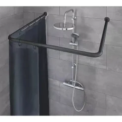 BASTONE ASTA PER TENDA DOCCIA BARRA A U TRE LATI ANGOLARE NERA 90X90X90 CM 87234