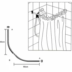 BASTONE ASTA PER TENDA DOCCIA BARRA CURVA ANGOLARE CROMATA 90 X 90CM BAGNO 59802