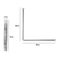 BASTONE ASTA PER TENDA DOCCIA BARRA A L 2 LATI ANGOLARE ALLUMINIO 80X80CM 69372