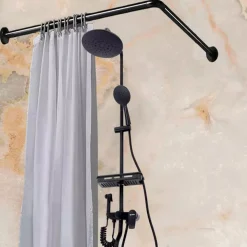 BASTONE ASTA TENDA DOCCIA BARRA A L 2 LATI ANGOLARE NERA 80X80CM UNIVERSALE 87235