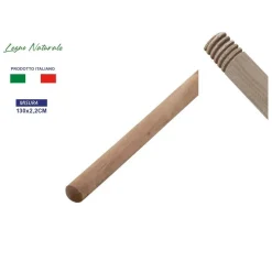 BASTONE MANICO IN LEGNO NATURALE PER SCOPA PULIZIA CASA LUNGHEZZA 130 CM