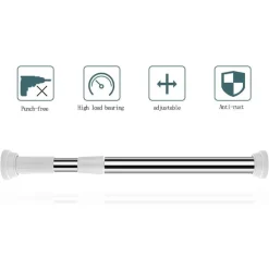 BASTONE PER TENDA DOCCIA ASTA REGOLABILE PALO TELESCOPICO IN ACCIAIO 110-200CM CON 3 GANCI