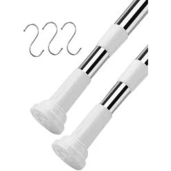 BASTONE PER TENDA DOCCIA ASTA REGOLABILE PALO TELESCOPICO IN ACCIAIO 110-200CM CON 3 GANCI