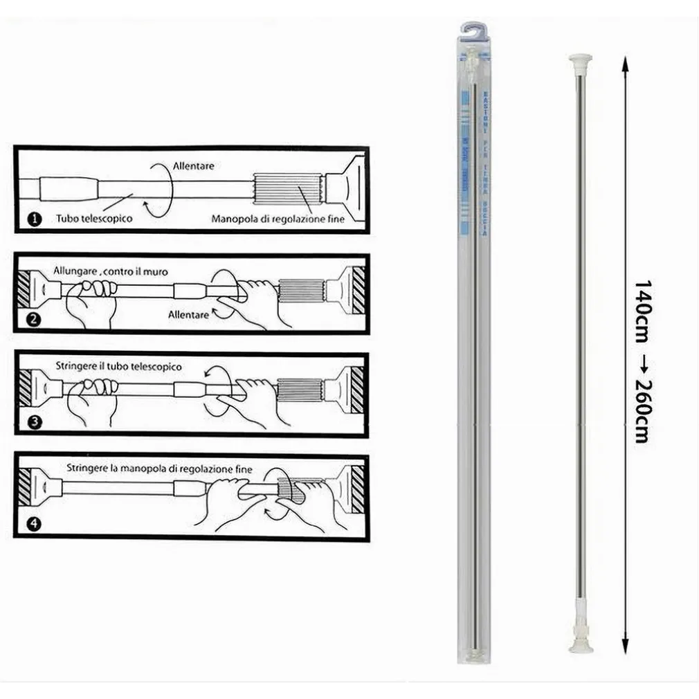 BASTONE SILVER ESTENSIBILE ASTA APPENDIABITI TENDE REGOLABILE DA 140-260CM 59410